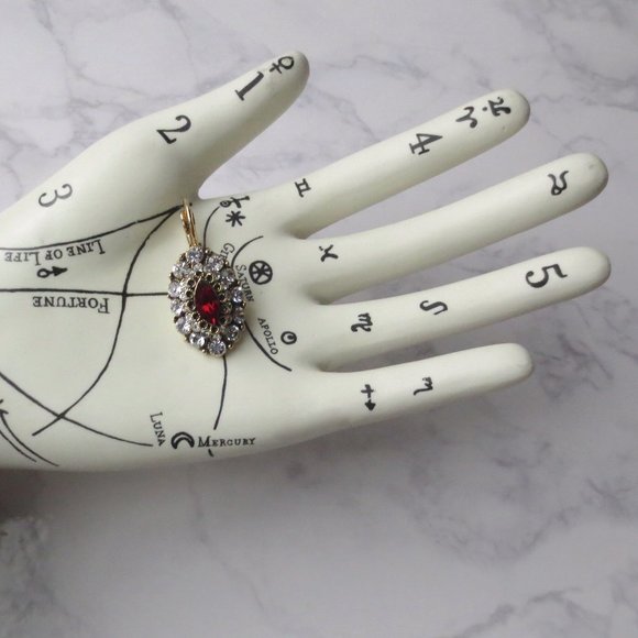 Vintage Look Faux Gold Ruby and Diamanté Sleeper Earrings - Picture 4 of 5